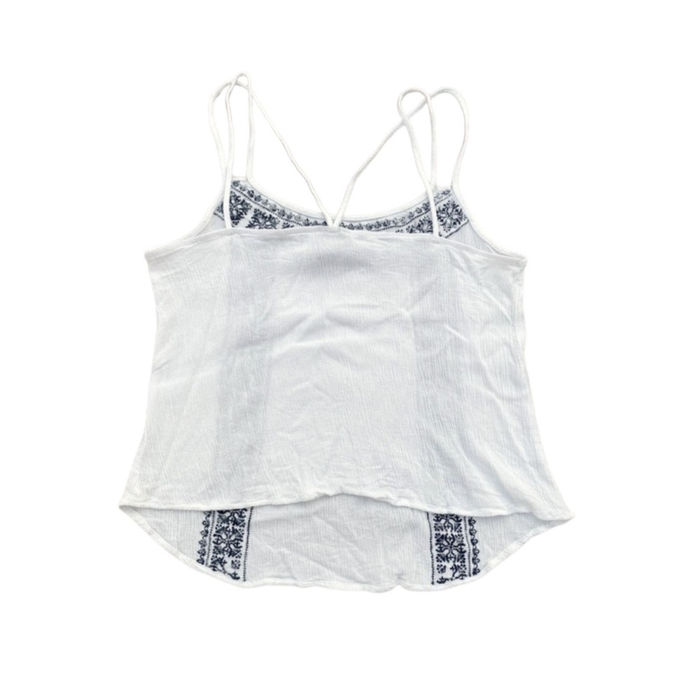 Rue 21 Boho White Blue Embroidered Crop Top Large Bohemian Shirt Criss Cross - Picture 5 of 10